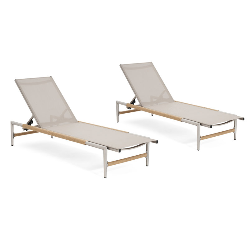 Aluminum Chaise Lounge Bed For Outdoor Patio - Two Pieces, Rust Frame, Breathable Mesh, Rounded Legs With Softness, Optimal Comfort, Easy To Clean, Great Garden Decor Use Rustic Appeal, Comfortable