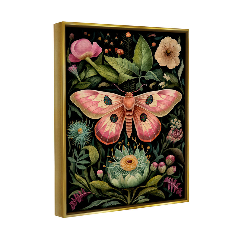 «Ba-433-Floater Vintage Botanical Moth», reproduction encadrée sur toile par The Dutch Lady, Cadre flottant métallique doré