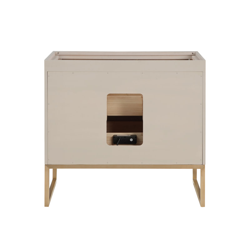 Markham 36'' W Single Vanity, Cashmere Gray, Universal Calacatta Quartz, Satin Brass