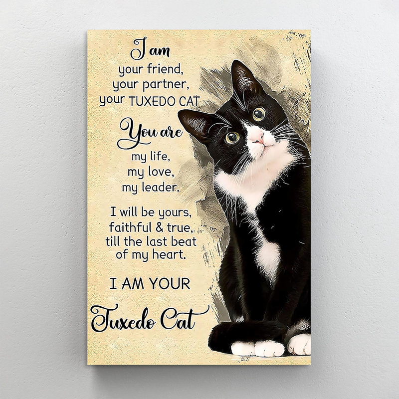 «Black Cat Gift I Am Your Friends Your Partners Your Tuxedo Cat», art textuel sur toile tendue, H 20 po x l 16 po x P 1,25 po