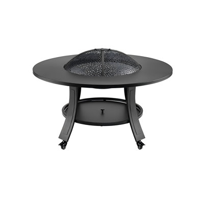 Table de foyer d'extérieur au feu de bois en acier au charbon de bois ronde 39,37 po avec couvercle