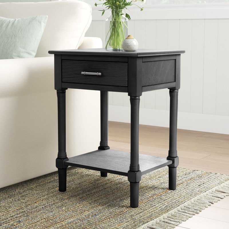Peters End Table with Storage, Black