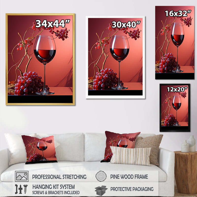 «Magenta Wine Glass Mystery», reproduction d'art sur toile, Cadre naturel flottant, H 40 po x l 30 po
