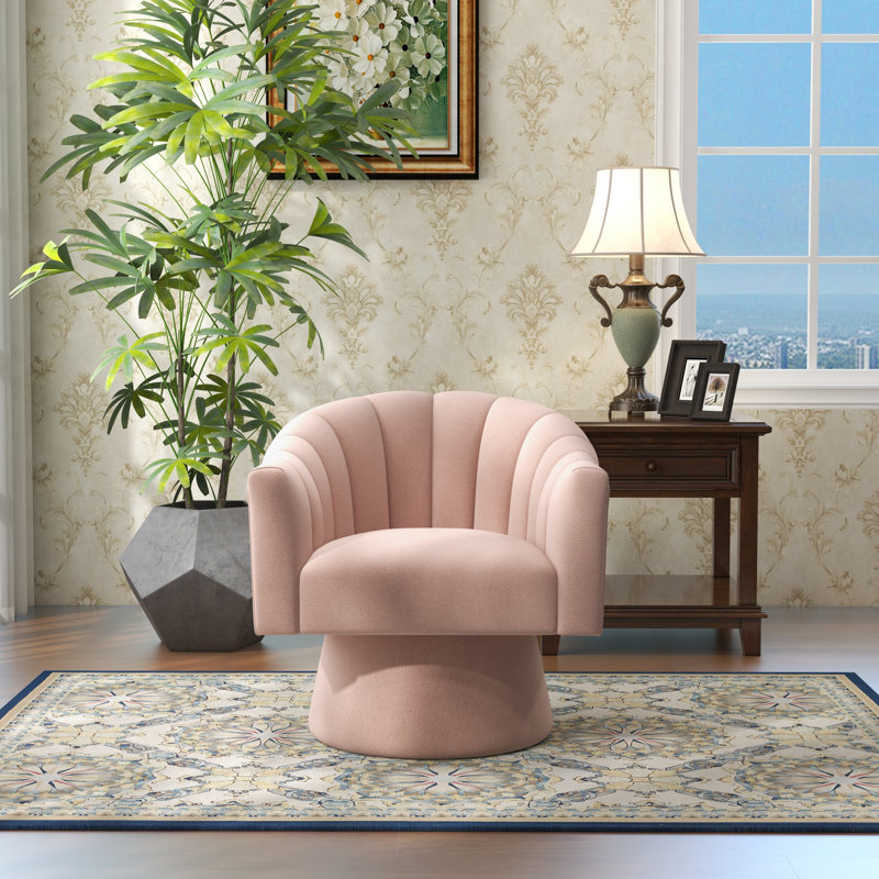 Aketza Velvet Swivel Barrel Chair, Pink