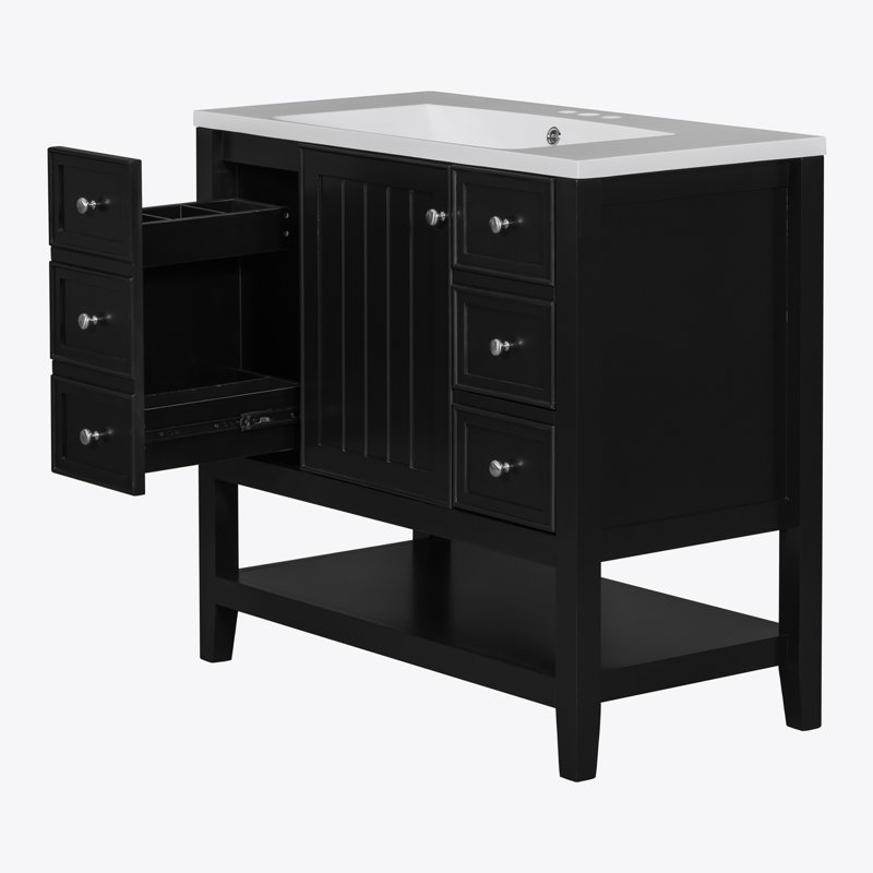 Ensemble de meuble-lavabo 36 po avec lavabo, une armoire et trois tiroirs, Noir, noir, noir, noir