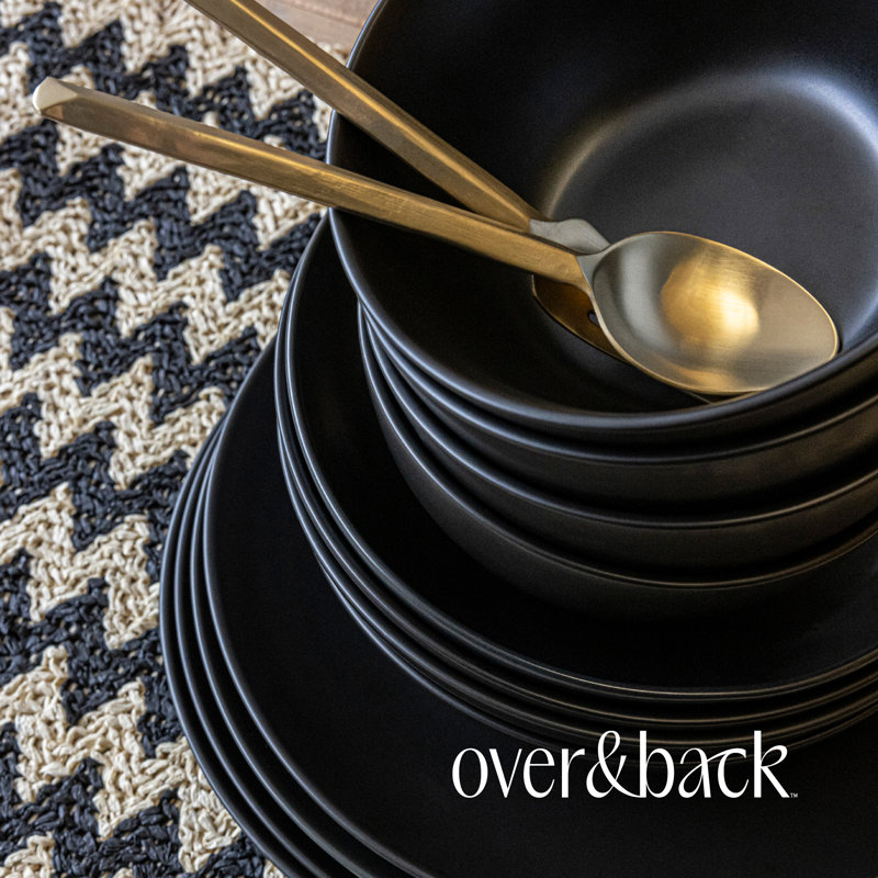over&back Coupe 16-Piece Semi Hand-Finished Stoneware Dinnerware Set, Service for 4, Black
