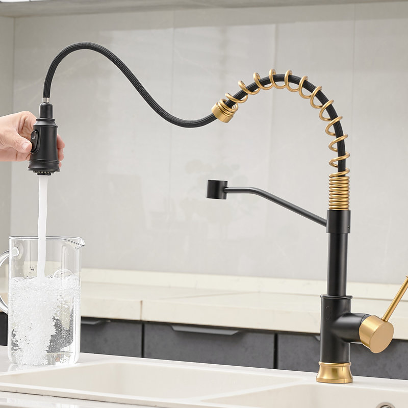 GAWEZA Pull Down Kitchen Faucet, Black/Gold
