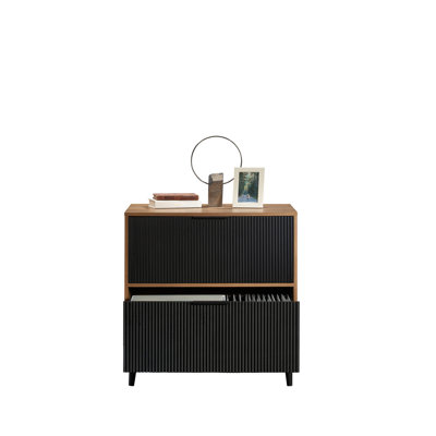 Filing Cabinet In Brown Finish, Two Smooth - Glide Drawers, Elegant Metal Base, Supports 65 Inch Tvs, Quick Assembly For Living Room, 60" L X 15.5" W 22" H Modern Media Console, With Large Multi Use