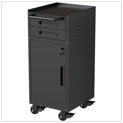 Armoire à outils roulante étroite - rangement de garage peu encombrant avec porte verrouillable, 2 tiroirs et grande poignée, organisateur en métal mince pour les espaces restreints
