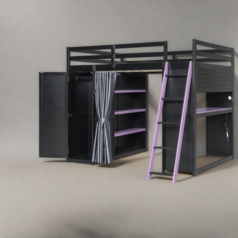 Lits multifonctionnels avec rangement, mezzanine en bois double, chambre à coucher de maison moderne