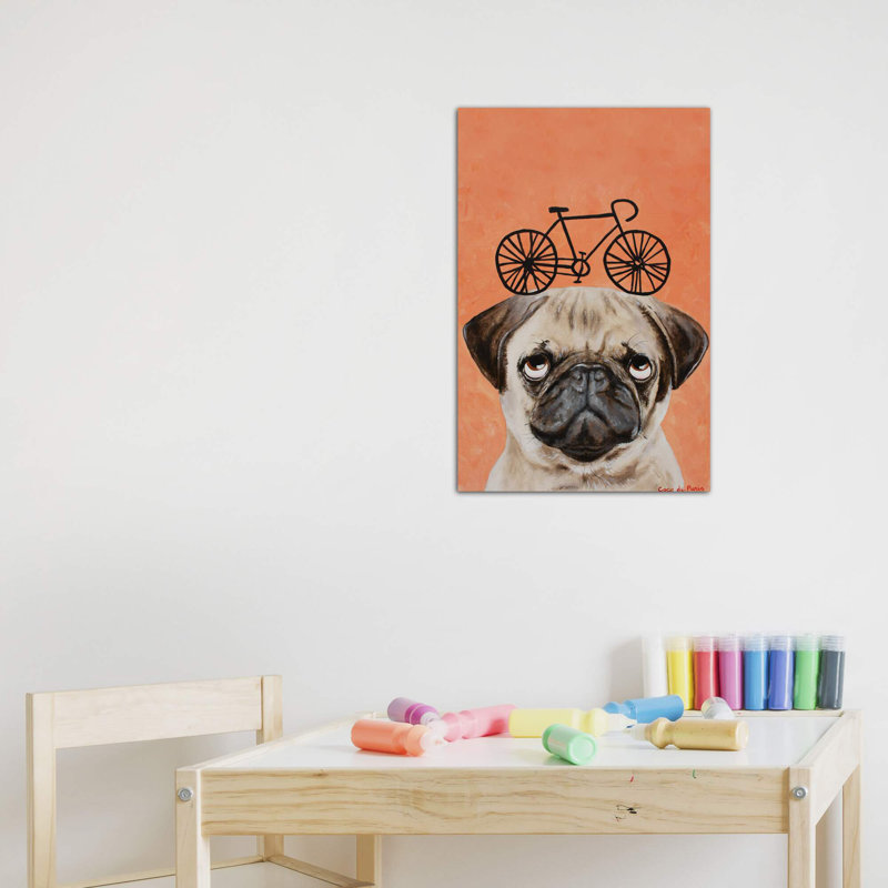 Carlin avec bicyclette par Coco De Paris - impression d'art graphique, Toile tendue, Pas de tapis, H 26 po x l 18 po x 1,5 po