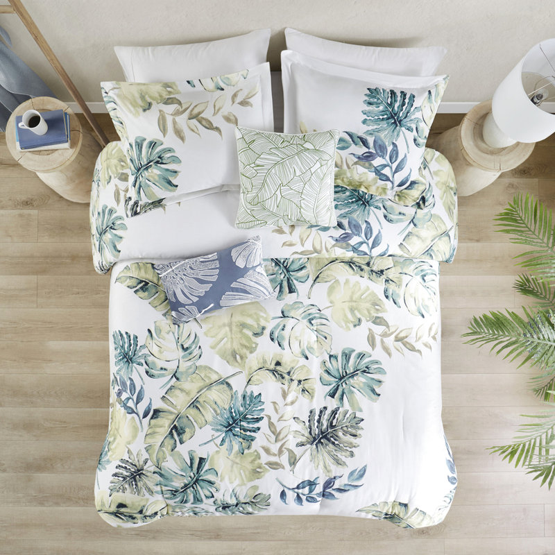 Comforter - Cotton With Tropical Plant Pattern 100% Decoration, Full Comforter + 5 Additional Pieces