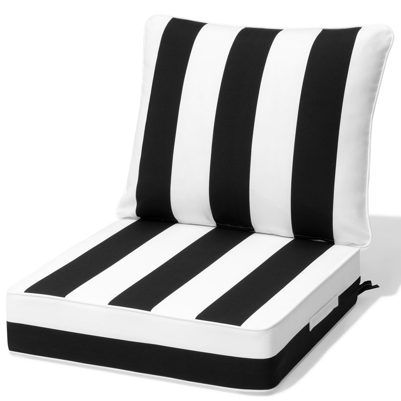 Water Resistant Outdoor 5.5 " Lounge Chair and Seating Group Seat / Back Cushion, Black/White Striped