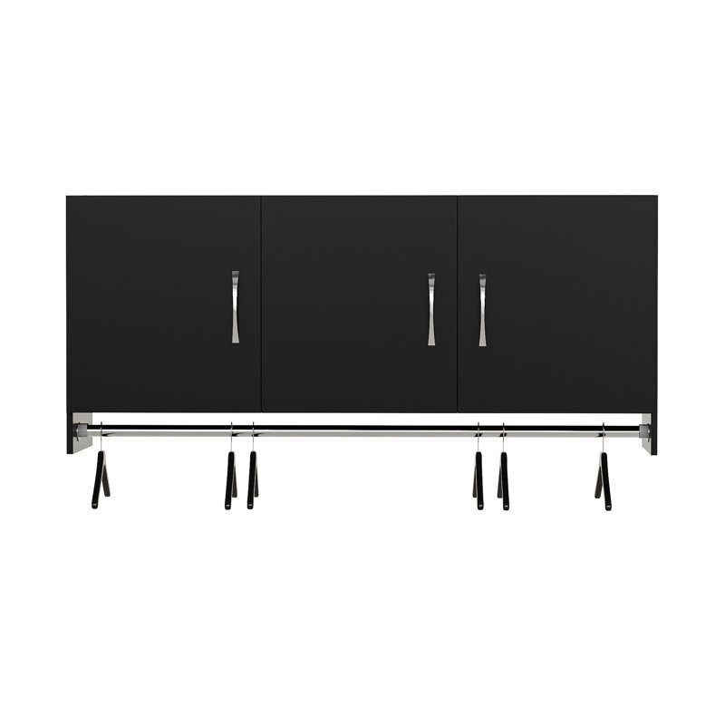 3-Door Wall Cabinet with Hanging Rod and Adjustable Shelf, Black