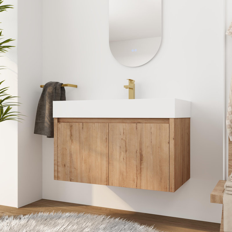 Manzanita 36" Single Sink Wall Mounted Bathroom Vanity Set with Resin Basin Sink Top, Floating Bathroom Vanity with 2 Doors