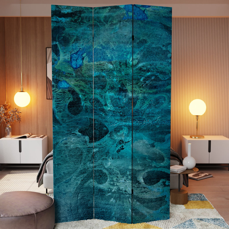 84" x 38.75" Tall Double Sided October Gold Canvas 3 Panel Room Divider, Gold Leaves