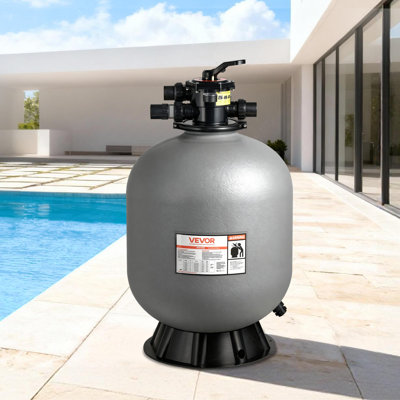 Sand Filter, 24-Inch, 65 GPM Above Inground Swimming Pool Sand Filter System, with 7-Way Multi-Port Valve, Backwash, Rinse, Recirculate, Waste, Winter, Closed Modes, for Above In Ground Pools