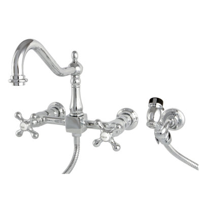 Kingston Brass Heritage Double-Handle Wall-Mount Bridge Kitchen Faucet