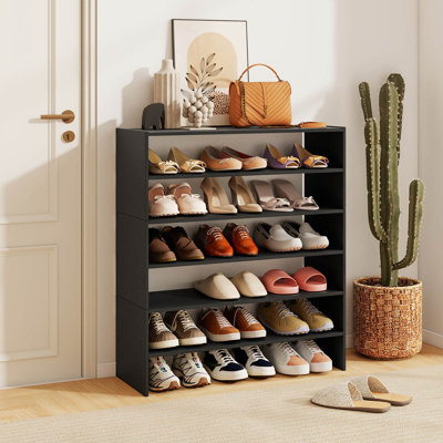 6 PCS Stackable Shoe Rack 31-Inch Horizontal Organizer 2-tier StorageShelf Black