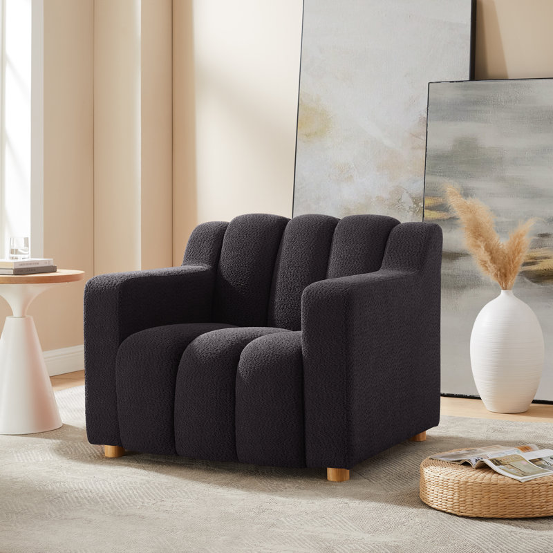 40" Modern Chenille Style Accent Chair - Fashionable Cloud Design, Wide Seat, and Sturdy Solid Wood Frame, Dark Gray Chenille