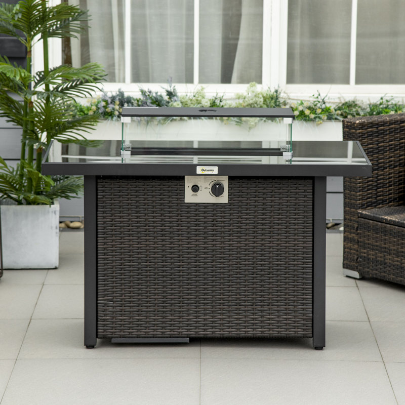 Foyer de table d'extérieur au propane en fer H 24,8 po x l 42,9 po, Brun foncé