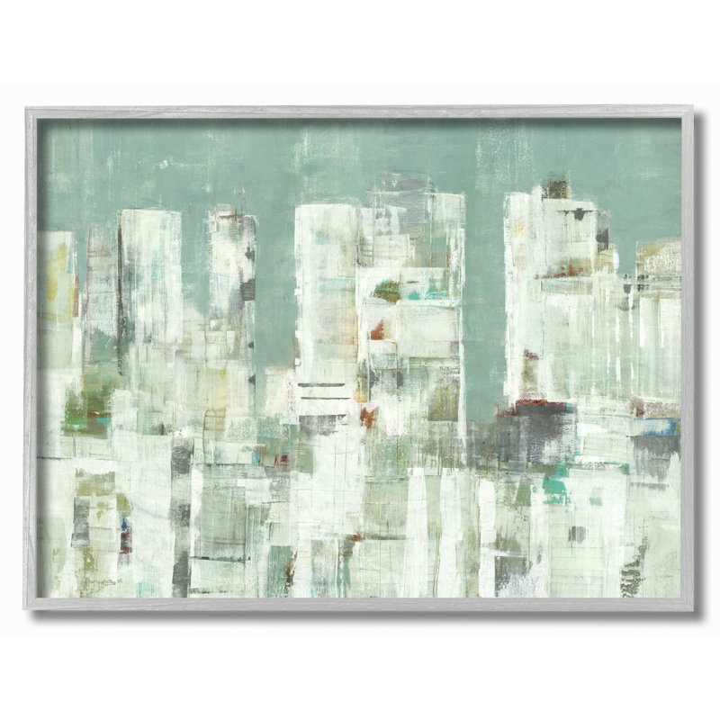 « cityscape abstract shapes white green », reproduction d’art, H 16 po x l 20 po x P 1,5 po, Estampe numérique Farmhouse