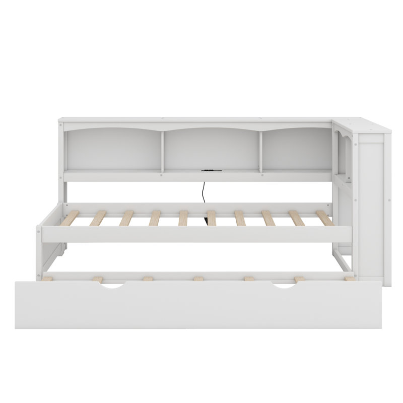 Lit de jour avec lit gigogne, armoires de rangement et ports USB, Blanc