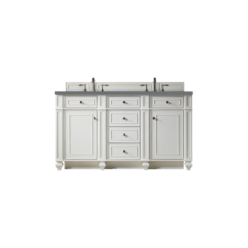 Bristol 60'' W Double Vanity, Bright White, Victorian Silver, 8" Widespread