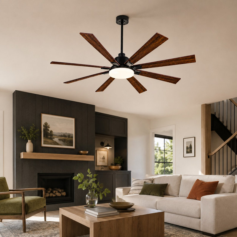 Ventilateur de plafond réversible à 72 pales de 72 po avec éclairage à DEL à intensité variable, 2 tiges et télécommande