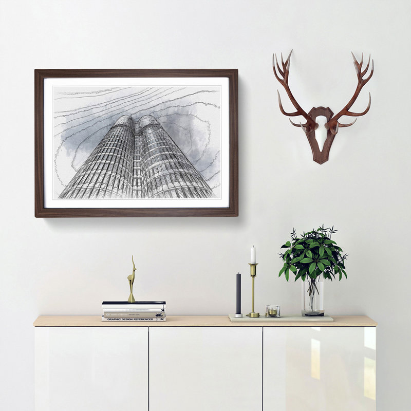Architecture Sketch Vol.21 in Abstract - Picture Frame Graphic Art Print, Walnut Framed, 62cm H x 87cm W x 2cm D