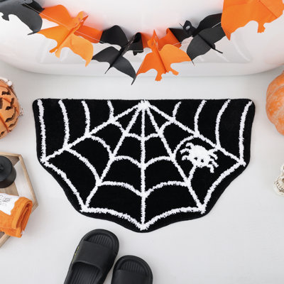 Spider Web Halloween Bath Mat, Non-Slip Absorbent Washable Seasonal Rug