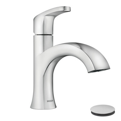 Moen Karis Single Handle Bathroom Faucet with Push Down Drain, Deckplate Included