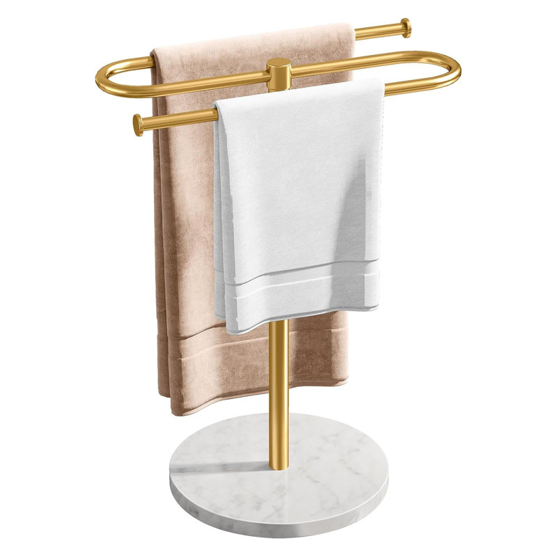Porte-serviettes de salle à manger autoportant en forme de S de 14 po Gold, porte-serviettes de comptoir en acier inoxydable avec base en marbre pour salle de bain et cuisine