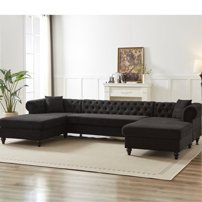 Chenille 3 Piece , 135.5-inch Modern U-shaped With Pull Point Touch, 2 Chaise Longue Seats, Pillows, Wooden Feet For Living, Bedroom, Lounge, Projection Space Cover, Element, Legs Living Room, Room
