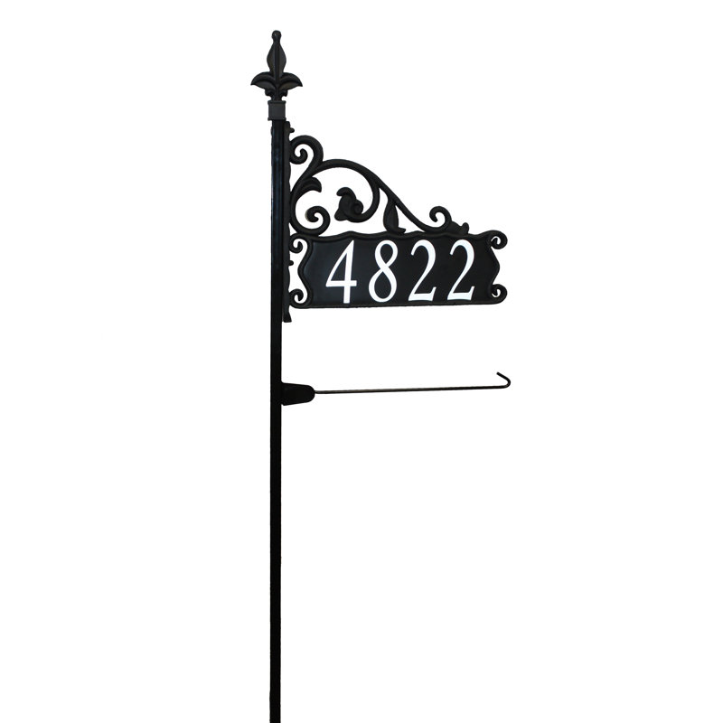 Double-Sided Reflective Boardwalk Address Sign with Flagpole on 48" Pole, Yes