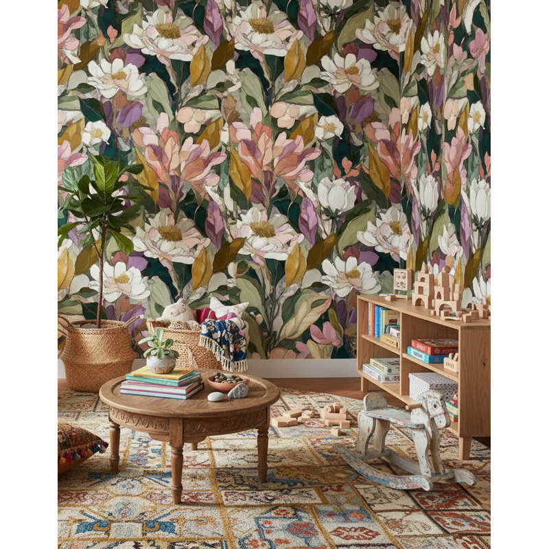 Papier peint floral, art mural moderne