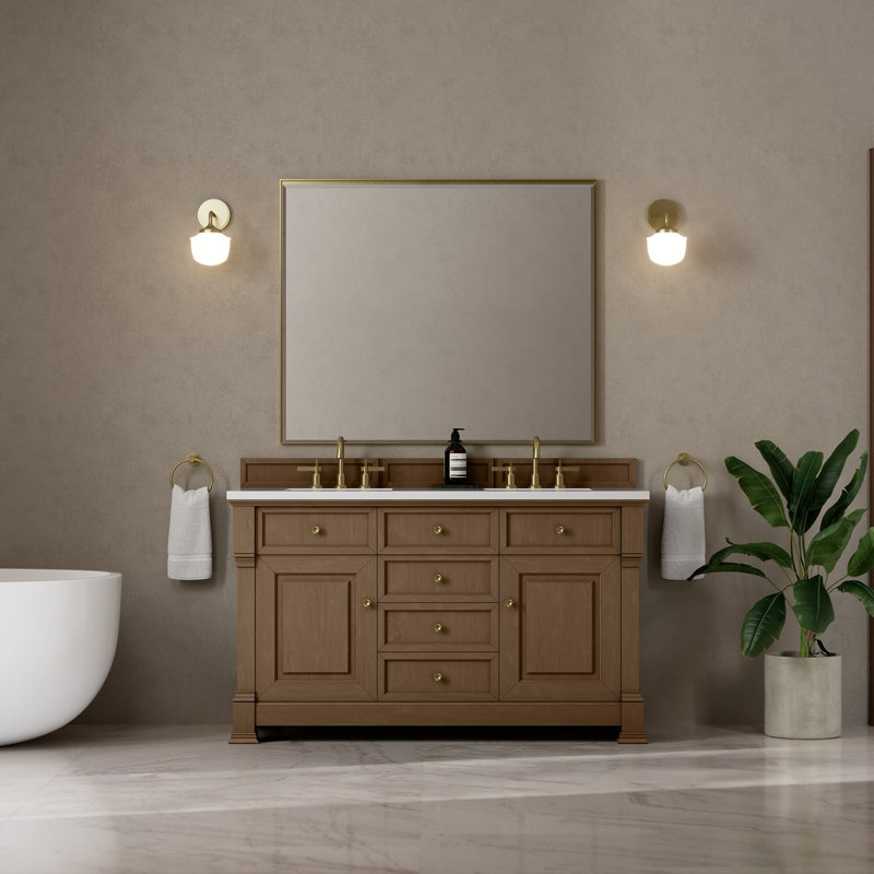 Brookfield 59.88'' W Double Bathroom Vanity Base, Pecan