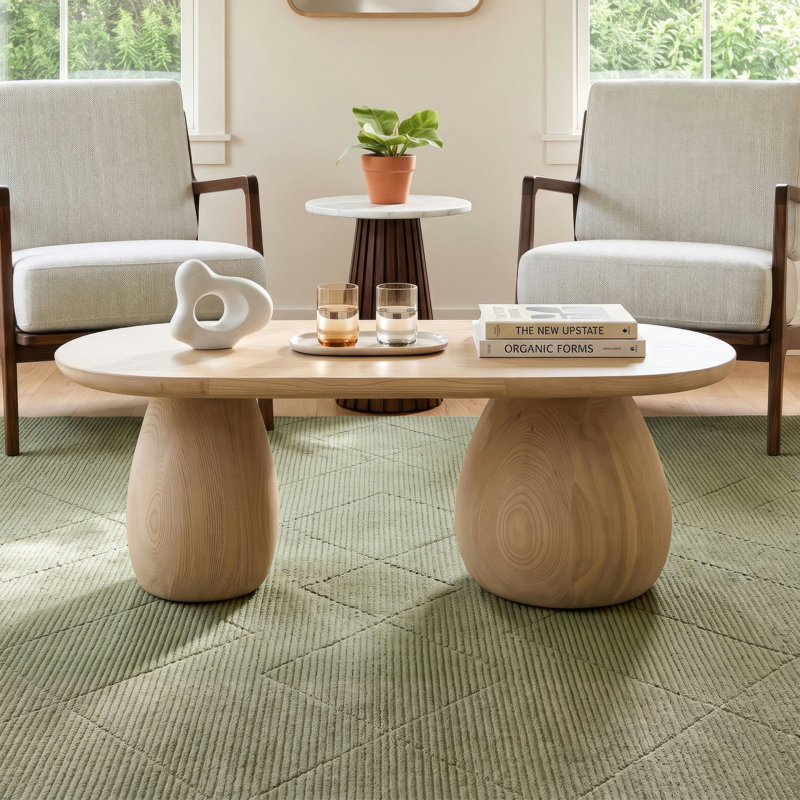 Reidan Solid Wood Top Single Coffee Table, Beige