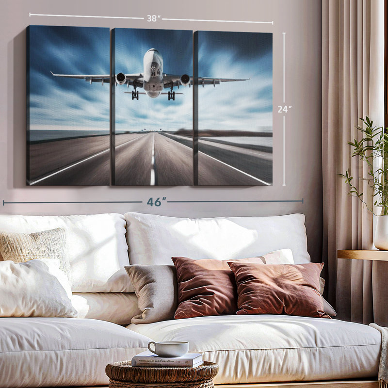"Avion de piste" sur toile, H 24 po x l 38 po x P 1,25 po