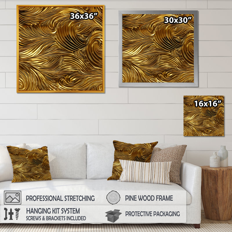 Golden Feathers Serenity III - Plumes, art mural, Cadre doré simple, H 16 po x l 16 po x P 1 po