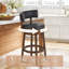 Tabouret de bar rotatif moderne avec dossier rembourré, base en bois, brun foncé