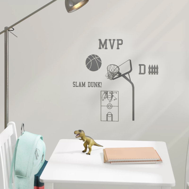 Ensemble de décalcomanie murale basket Haskett, Gris foncé