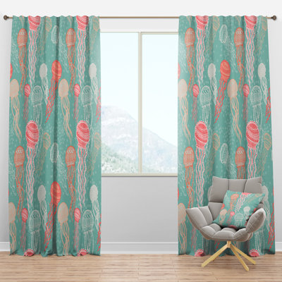 Motif méduse - Rideau nautique - Velours obscurcissant - 1 panneau