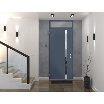 Front Exterior Prehung Steel Door / Cynex 6777 Black / Stainless Inserts Single Modern Painted