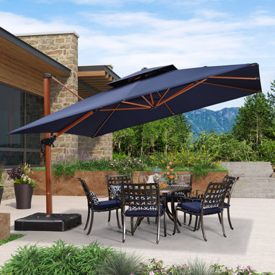 Grand parasol de patio extérieur en porte-à-faux carré, base incluse, bleu marine