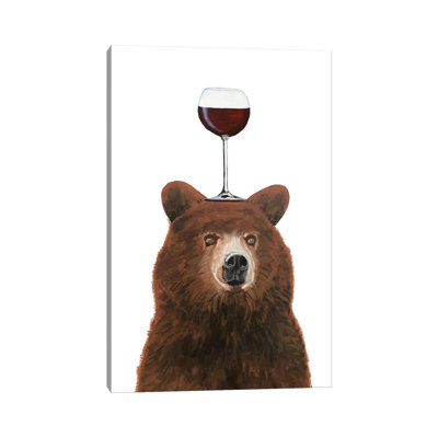 Bear With Wineglass by Coco De Paris - Wrapped Canvas Print