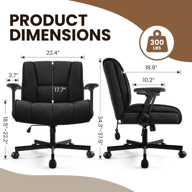 Criss Cross Legged Office Chair with Flip-Up Arms and Wheels, Black