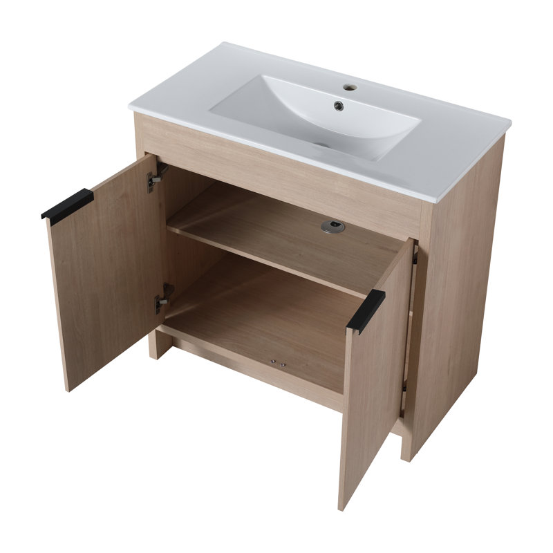 Meuble-lavabo autoportant 36 po Zowie, Marron clair