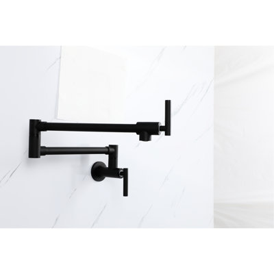 Wall Mounted Kitchen Sink Pot Filler Faucet, Black, 1.75 Gpm, 2 Handles Gpm Filler, Mount, Stainless Steel, Stylish Design