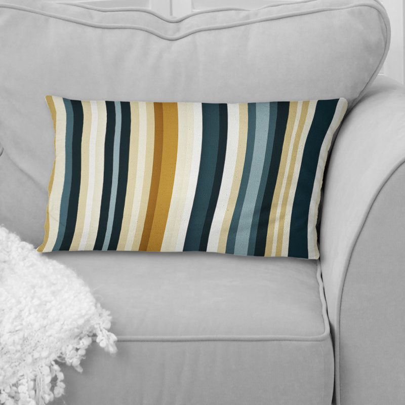 Coussin décoratif rayé bleu sarcelle et brun à motif rayé classique
